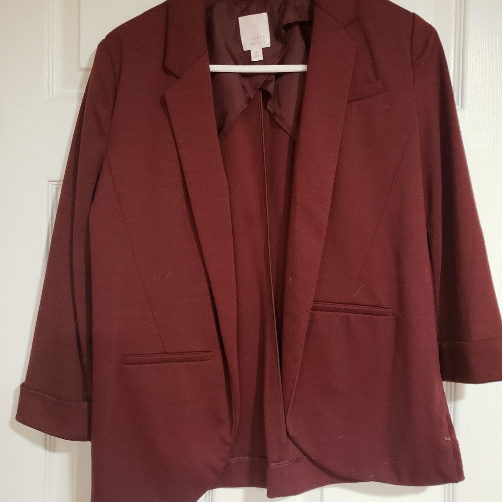 Lauren Conrad maroon open hang blazer